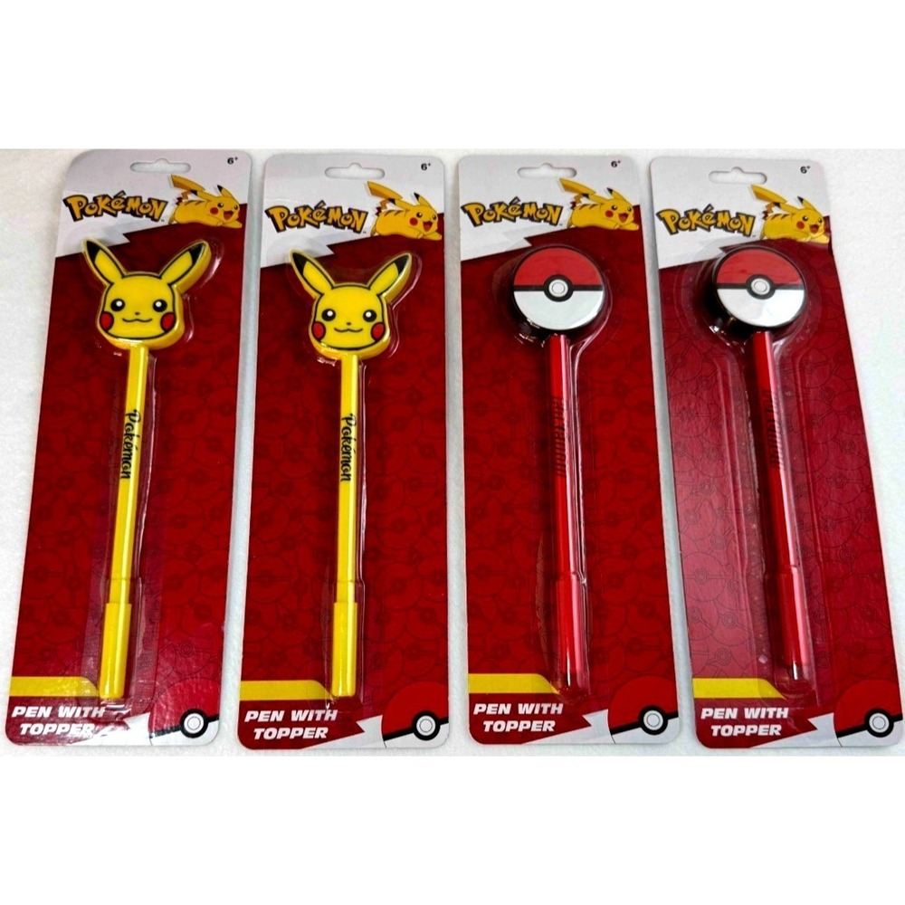 Pokemon Pen With Topper Lot of 4 Pikachu Pokeball New Sealed Licensed